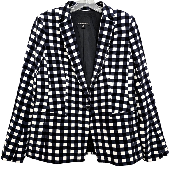 Banana Republic Jackets & Blazers - Nwot Banana Republic Dark Navy Black/White Gingham Collared Blazer